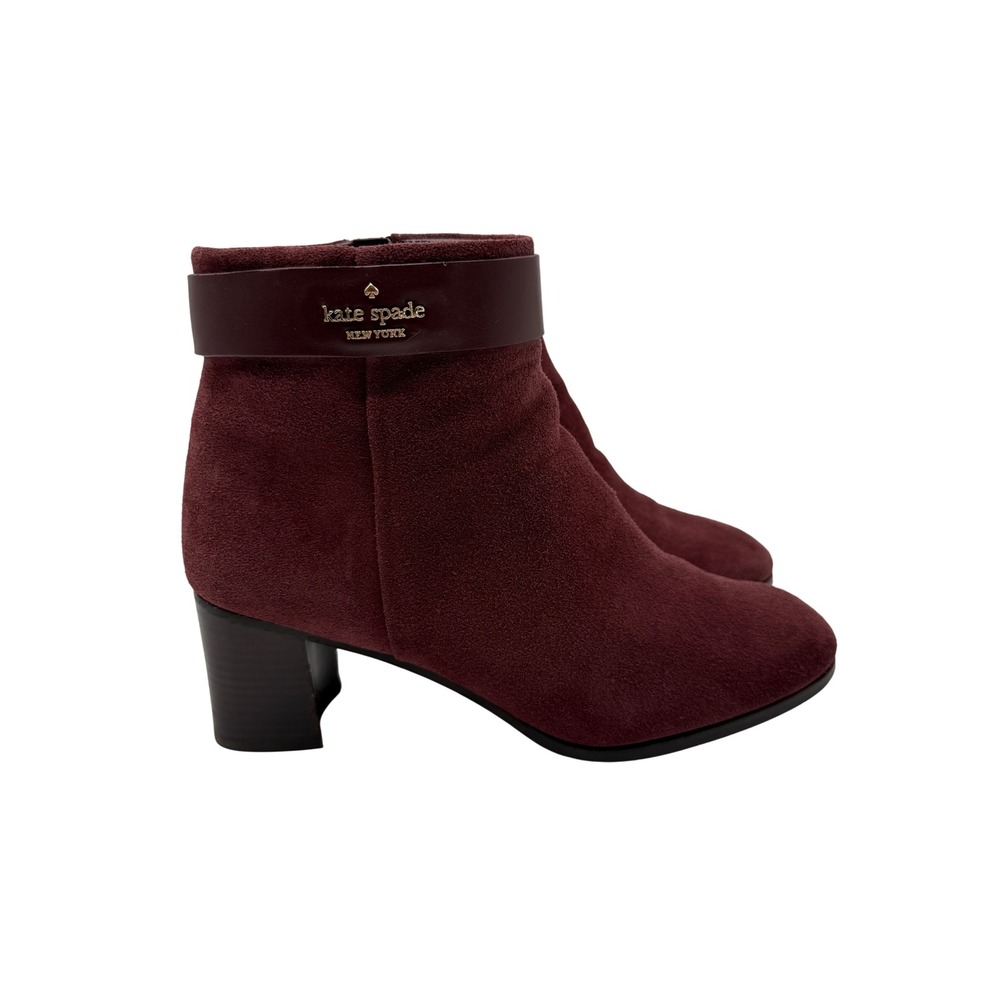 Kate Spade Morgan Booties Women 8.5B Burgundy Excellent Suede Block Heel Ankle